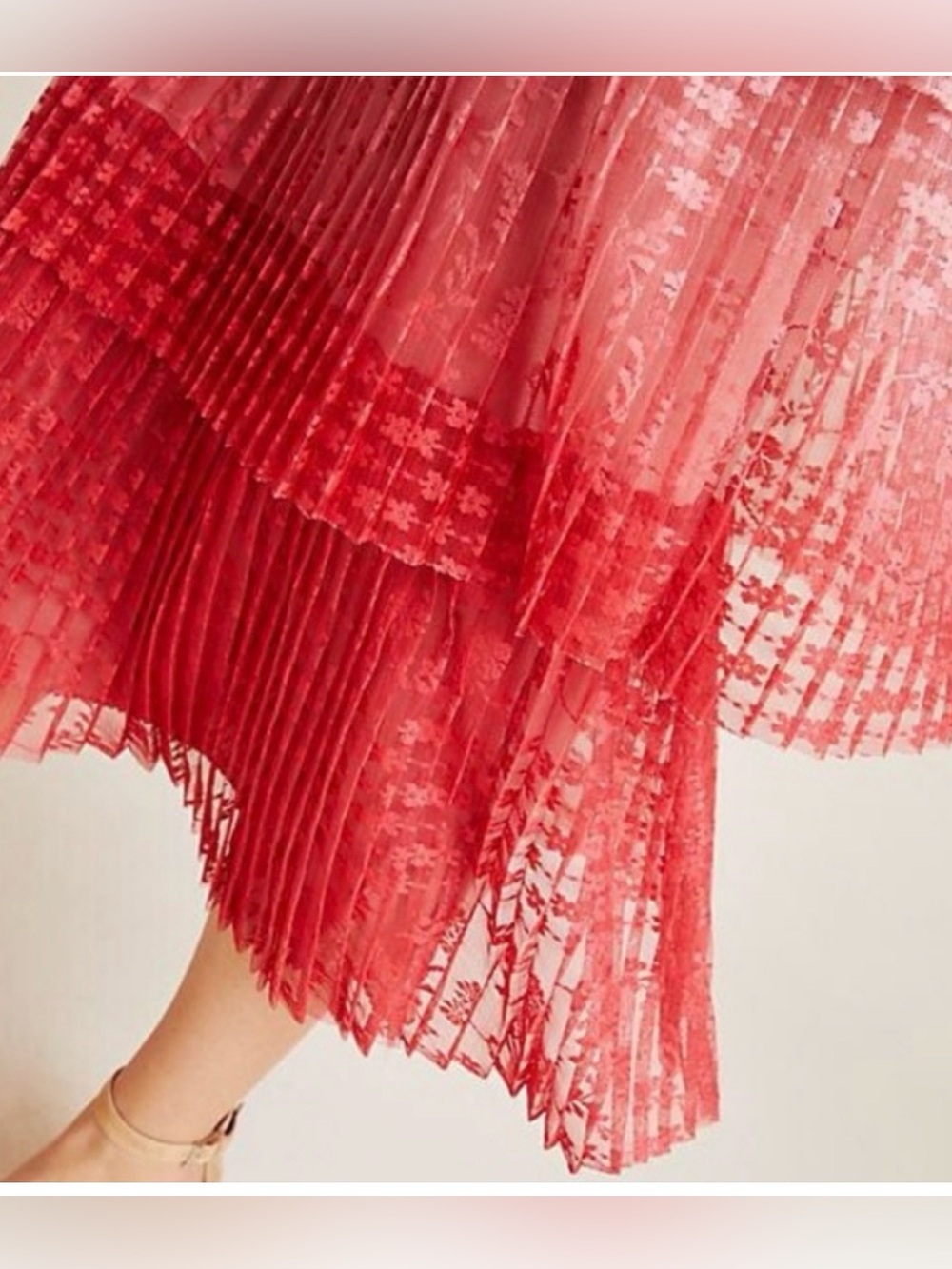 Anthropologie Maeve Brighton Tiered Midi Skirt in a red and pink ombré - Picture 4 of 7